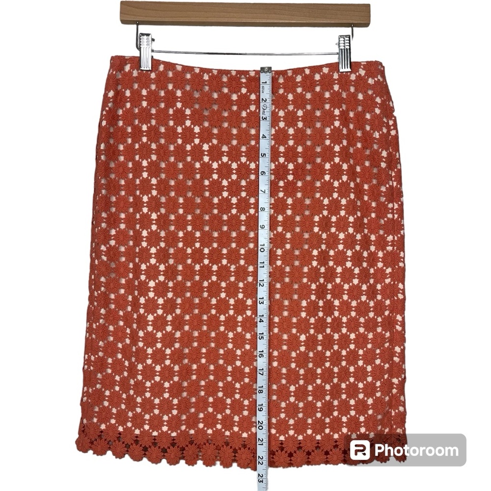 Talbots Crochet Lace Lined Pencil Skirt Daisy Coral Pink Orange Size 6 EUC - Picture 8 of 10